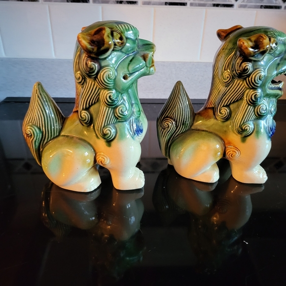 Pair of Chinese Polychrome Ceramic Glaze Foo Dogs - Picture 16 of 16